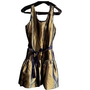 Twelve by Twelve Olive Green Charmeuse-Sheen Dress w/Black Trim/Belt - NWT